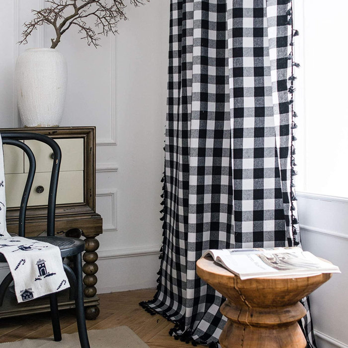 Gracie Oaks Farmhouse Buffalo Plaid Tassel Window Curtains,Set Of 2
